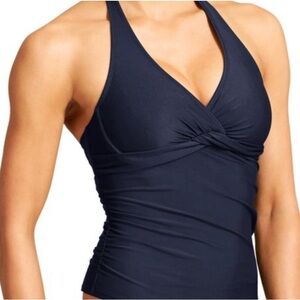 NWOT Athleta Shirred Halter Tankini 38 B/C Tall Navy